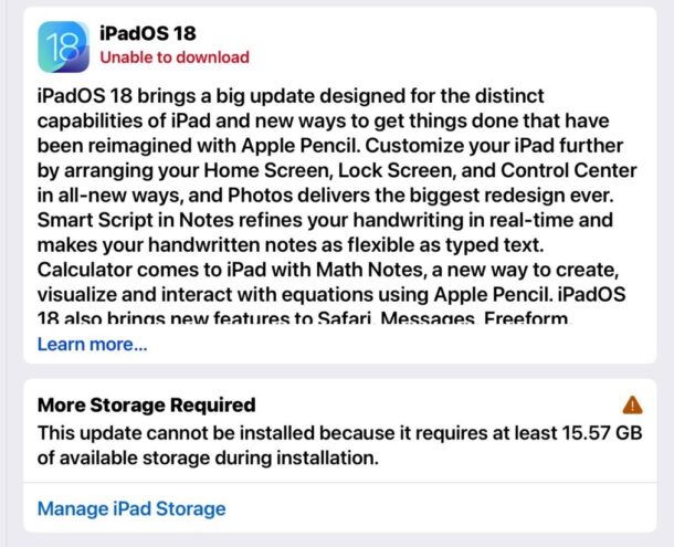 Сколько места нужно для установки iOS 18 или iPadOS 18?