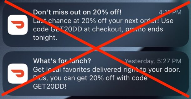 Как отключить рекламные уведомления DoorDash на iPhone