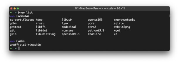 Как посмотреть список всех пакетов, установленных через Homebrew на Mac