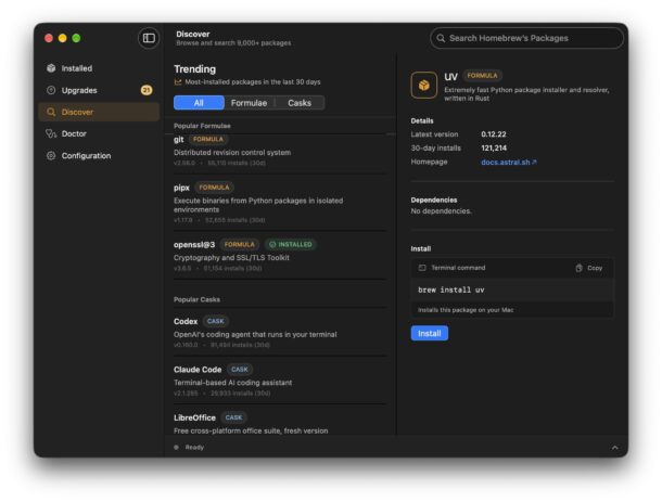 Как установить и использовать GUI-приложение Homebrew на Mac